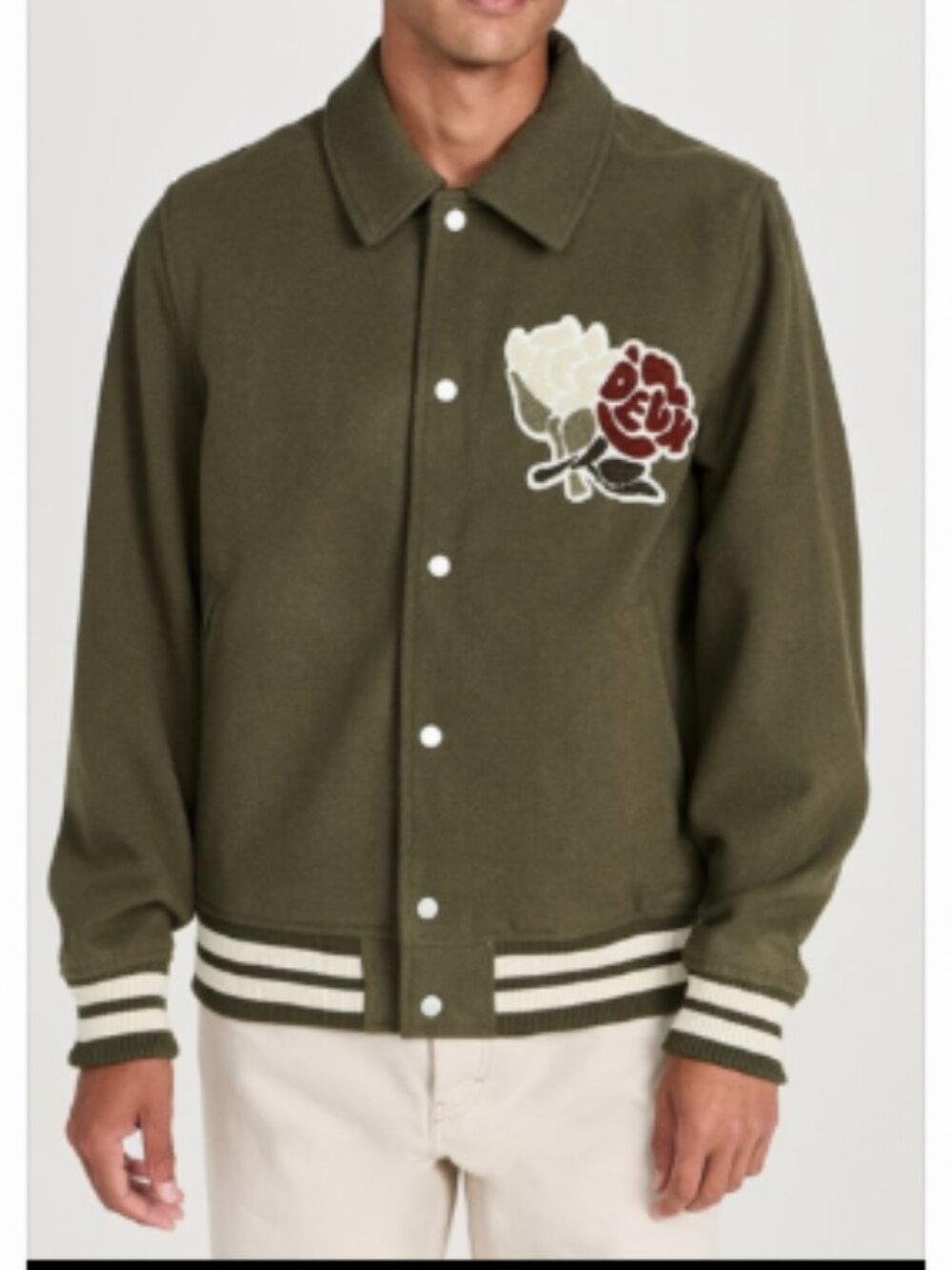 Les Deux Olive Green Varsity Wool Jacket in Medium